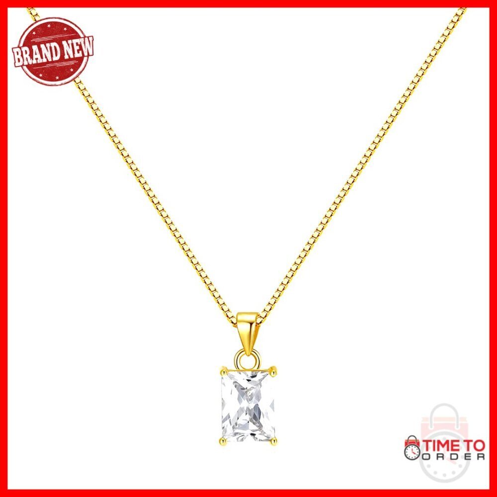 14K Gold Plated Sterling Silver Baguette Pendant Necklace 18.5"